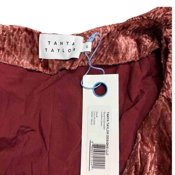 Tanya Taylor Dress WMNS 6 Puff Sleeve V-Neck Laureen Velvet Wrap Midi Festive - Picture 6 of 11